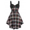 Robe Patineuse Vintage à Carreaux à Lacets à Taille Haute - Noir XXL