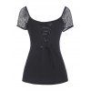T-shirt en Résille Insérée à Manches Raglan à Lacets - Noir S