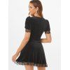Puff Sleeve Lace Trim Velvet A Line Dress - BLACK L