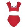 Rhinestone Heart Belted High Cut Bikini Swimwear - RED L