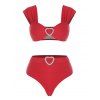Rhinestone Heart Belted High Cut Bikini Swimwear - RED L