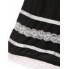 Frilled Lace Panel Striped Cami Bowknot Dress - BLACK L