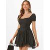 Gothic Dress Puff Sleeve Lace Up Smocked Back Mini Dress Lace Hem Fit And Flare Dress - BLACK S