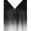Ombre O Ring Zip Ladder Cut Shoulder T Shirt - BLACK XXL