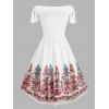 Knotted Off Shoulder Floral Embroidered Mesh Overlay Dress - WHITE M