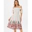 Knotted Off Shoulder Floral Embroidered Mesh Overlay Dress - WHITE M