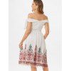 Knotted Off Shoulder Floral Embroidered Mesh Overlay Dress - WHITE 2XL