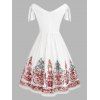 Knotted Off Shoulder Floral Embroidered Mesh Overlay Dress - WHITE 2XL