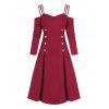 Cold Shoulder Sailor-style Long Sleeve Dress - RED M