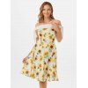 Summer Vacation Dress Sunflower Print Garden Party Dress Off Shoulder Tie Sleeve Mini Dress - YELLOW M