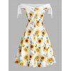 Summer Vacation Dress Sunflower Print Garden Party Dress Off Shoulder Tie Sleeve Mini Dress - YELLOW L