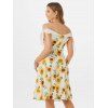 Summer Vacation Dress Sunflower Print Garden Party Dress Off Shoulder Tie Sleeve Mini Dress - YELLOW XL