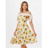 Summer Vacation Dress Sunflower Print Garden Party Dress Off Shoulder Tie Sleeve Mini Dress - YELLOW XL