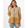 Floral Tied Ruffle V Notched Blouse - YELLOW L