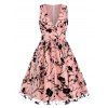 Summer Elegant Mesh Overlay Floral Flocked A Line Party Dress - LIGHT PINK 2XL