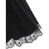 Puff Sleeve Velvet Floral Lace Panel Dress - BLACK M