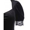 Puff Sleeve Velvet Floral Lace Panel Dress - BLACK S
