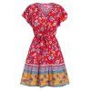 Floral Print Half Button Tied Dress - RED S