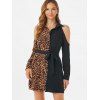 Robe Léopard Ceinturée à Epaule Dénudée - multicolor L