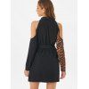 Leopard Cold Shoulder Belted Dress - multicolor L
