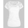 Lace Insert Ruched T-shirt - WHITE L