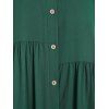 Button Up Flounce Midi Shirt Dress - GREEN M