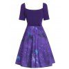 Belted Knotted Galaxy Print Mini Dress - PURPLE M