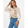 Crochet Insert Elk Floral Embroidered Button Up Blouse - WHITE M