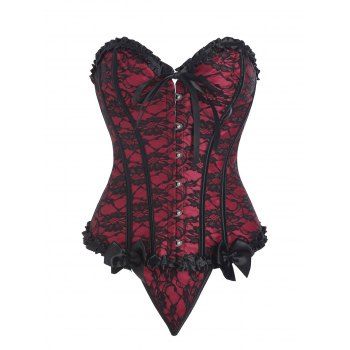 

Lace Overbust Steel Boned Frilled Corset, Red