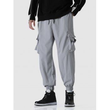 

Drawstring Solid Color Cargo Pants, Gray cloud