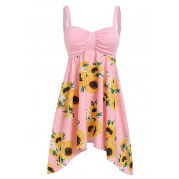 

Plus Size Asymmetric Sunflower Print Dress, Light pink