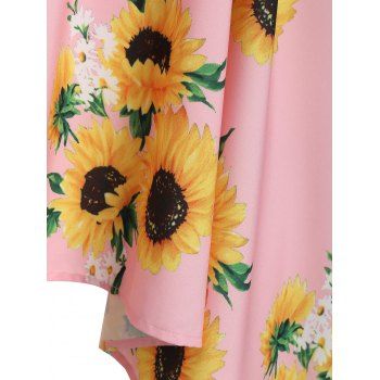 Plus Size Asymmetric Sunflower Print Dress