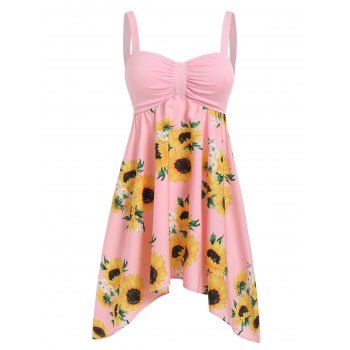 

Plus Size Asymmetric Sunflower Print Dress, Light pink