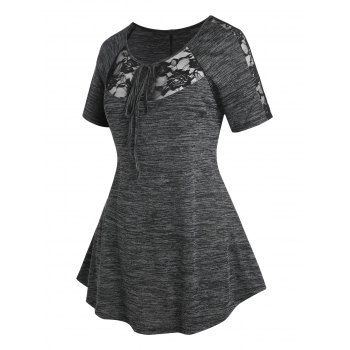 

Plus Size Lace Panel Space Dye Swing Tee, Dark gray