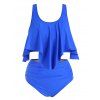 Flounce Draped Ruched High Waisted Tankini Swimwear - BLUE L