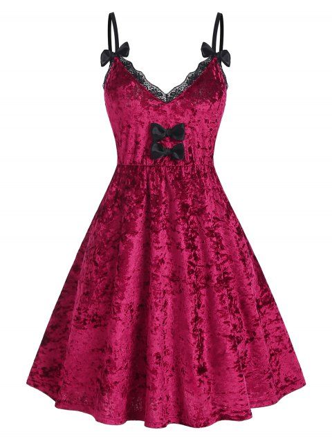 Bowknot Lace Trim Party Velvet Dress