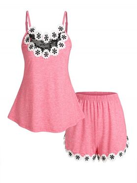 Floral Lace Tank Top And Shorts Two Piece Set
