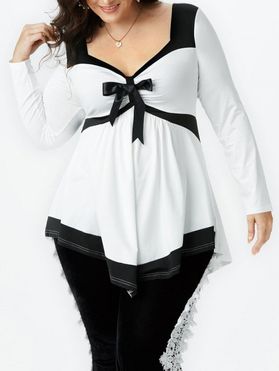 Plus Size Colorblock Bowknot Tee