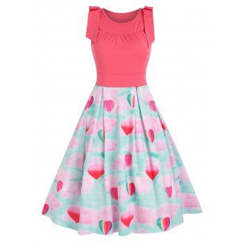 

Heart Cloud Print Bowknot Dress, Light pink