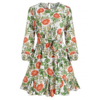 

Floral Print Belted Godet Dress, Multicolor