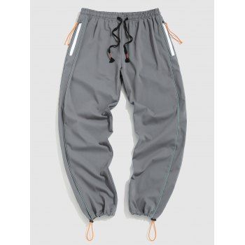 

Sculpture Patches Striped Casual Pants, Light gray