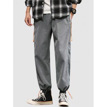 

Sculpture Patches Striped Casual Pants, Light gray