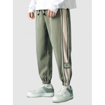 

Letter Patch Contrasting Spliced Casual Pants, Yellow green