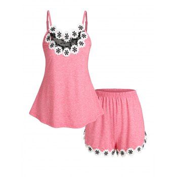 

Floral Lace Tank Top And Shorts Two Piece Set, Light pink