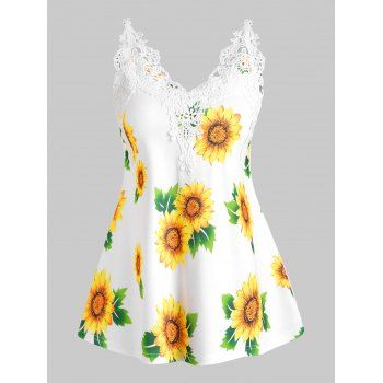 

Sunflower Print Crochet Insert Tank Top, Multicolor