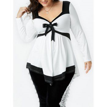 

Plus Size Colorblock Bowknot Tee, White