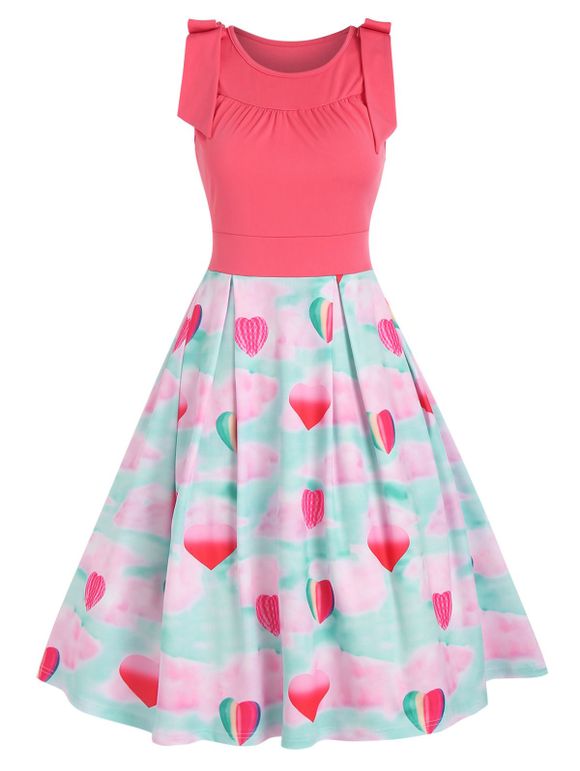 Heart Cloud Print Bowknot Dress - LIGHT PINK L