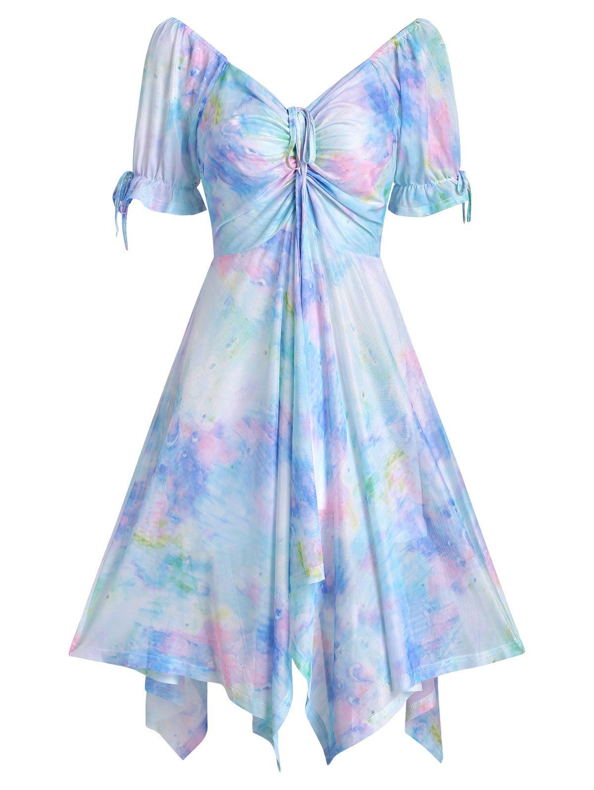 Robe Mouchoir Plissée Teintée en Maille Style Corset - multicolor L