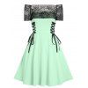Floral Lace Off Shoulder Dress - LIGHT GREEN XL