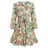 Floral Print Belted Godet Dress - multicolor L